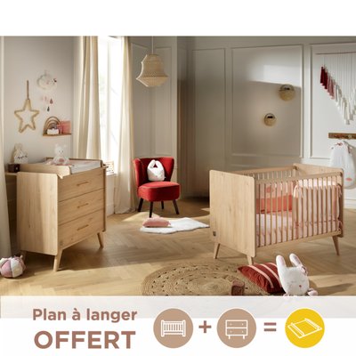 Chambre bébé complète, Lit bébé et Commode à langer SAUTHON