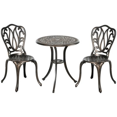 Ensemble salon de jardin 2 places avec table ronde style rétro fonte alu OUTSUNNY