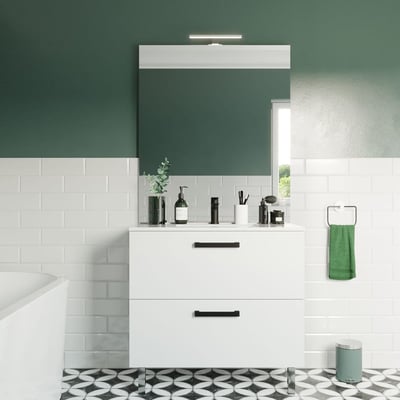 Meuble salle de bain vasque intégrée 2 tiroirs + miroir - CHELSEA HOMIFAB