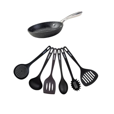Set poêle 20 cm fonte alu céramique et 6 ustensiles CROSSROAD FACKELMANN