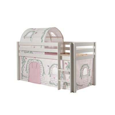 PINO Lit sureleve en pin massif avec sommier + Rideau et tunnel de lit Birdy VIPACK