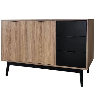 Buffet 2 portes 3 tiroirs bois et noir 120x40x75cm WADIGA