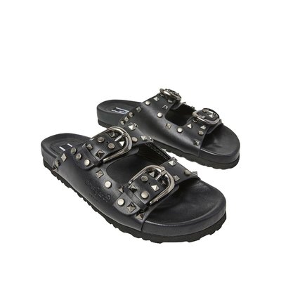 Oban Rock Leather Mules with Double Straps PEPE JEANS