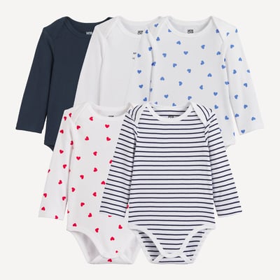 Lot de 5 bodies manches longues, en côtes LA REDOUTE COLLECTIONS