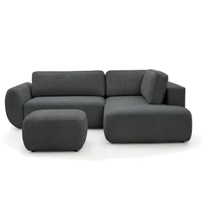 Canapé d'angle convertible 4 places en tissu texturé avec pouf, DENISE BOBOCHIC