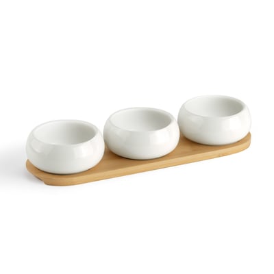 Set de 3 coupelles apéritives en céramique avec plateau en bambou - TAPAS MEDARD DE NOBLAT