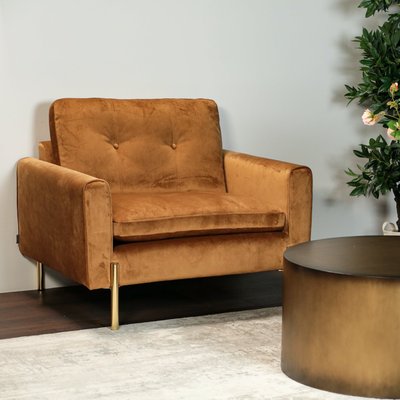 Fauteuil club tissu velours couleur camel GLASGOW PIER IMPORT