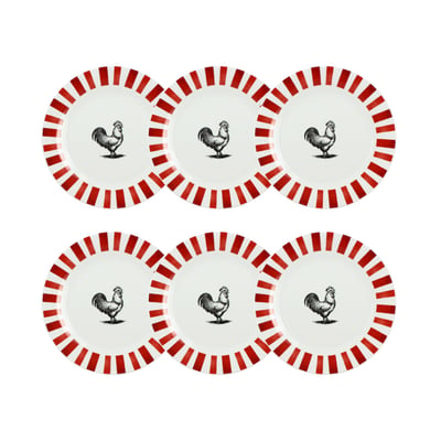 Lot de 6 assiettes plates en porcelaine, COCORICO NOVASTYL