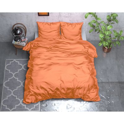 Glamour Déco - Parure de Lit Satin Orange - Housse De Couette Taie D'oreiller SATINE