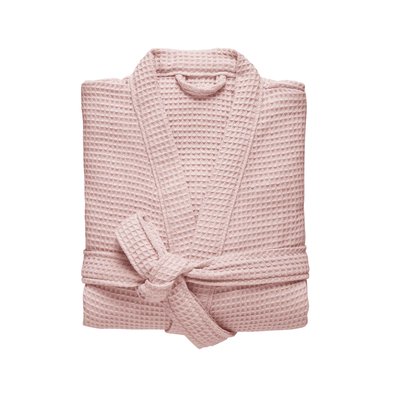 Peignoir femme col kimono en coton bio, ESPRIT NID D'ABEILLE BLANC CERISE