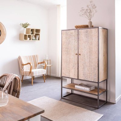 Armoire sculpté en bois de manguier et métal  LUZ MADE IN MEUBLES 