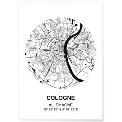 Affiche Carte Cologne L'AFFICHERIE