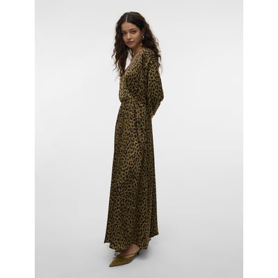 Vestido comprido estampado, decote em V VERO MODA