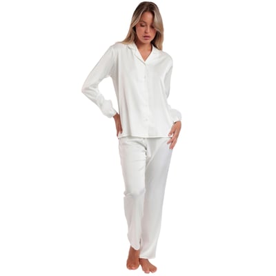 Pyjama satin chemise et pantalon plumes amovibles Plumas Marabu Luxe ADMAS