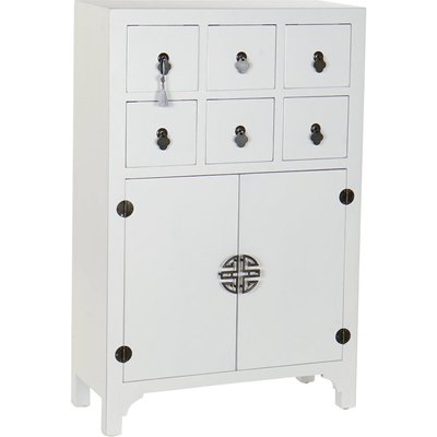 Commode orientale blanche élégante avec six tiroirs et deux portes RECOLLECTION