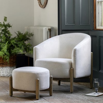 Thorpes Rounded Linen Tub Armchair with Oak Legs SO'HOME