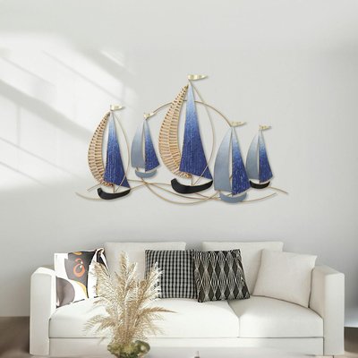 Décoration murale régate 5 voiliers bleus PIER IMPORT