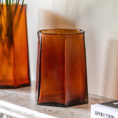 Organic Faceted 20cm Hurricane in Amber SO'HOME