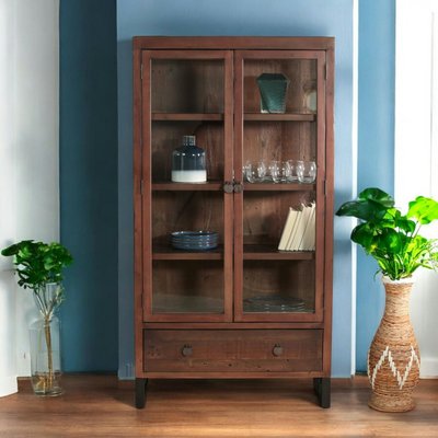 Meuble vitrine en bois recyclé style campagne SAMOA PIER IMPORT