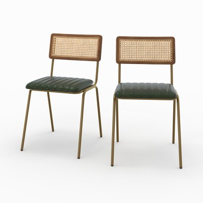 Lot de 2 chaises en cannage et cuir - ARSÈNE RENDEZ-VOUS DÉCO