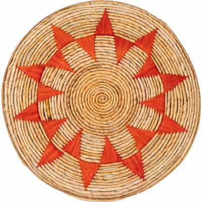 Décoration murale macramé et fibre motif soleil naturel coral RECOLLECTION