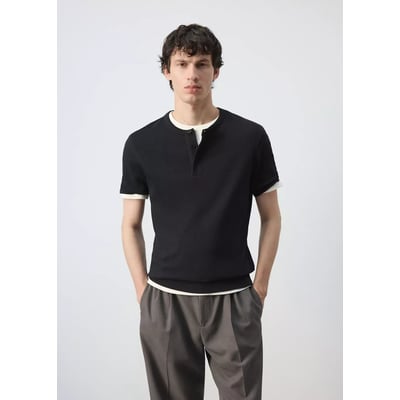 T-shirt en coton côtelé à col rond style boulanger MANGO MAN