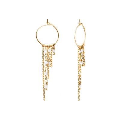Boucles D'oreilles Clous Avec Perles De Culture Blanches - Pendantes Plaquées Or Fin 18 Carats