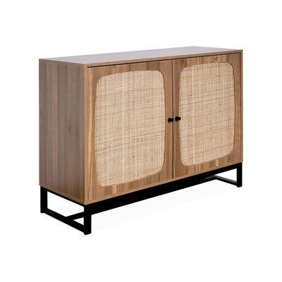 Buffet décor bois et cannage 2 portes 100cm RÉTRO SWEEEK