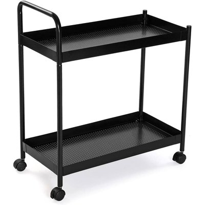 Table roulante desserte cuisine en métal noir 70.5x32x62cm VERSA