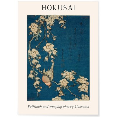 Affiche Hokusai 'Bullfinch and weeping cherry blossoms' L'AFFICHERIE