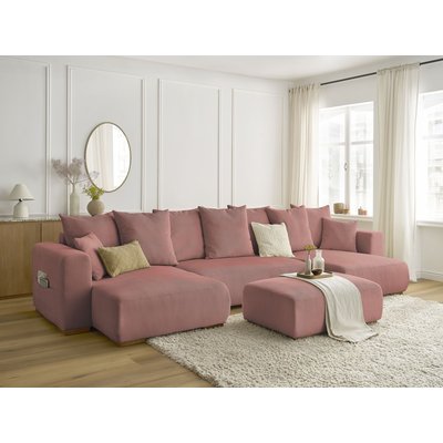 Canapé panoramique convertible 5 places en velours côtelé avec pouf, SIDONIE BOBOCHIC