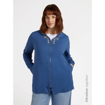 Sweat-shirt avec fleurs brodées devant, capuche et fermeture éclair en métal FIORELLA RUBINO