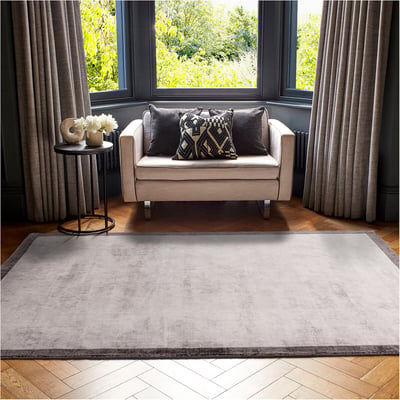 Distressed Hand Woven Viscose Border Rug SO'HOME