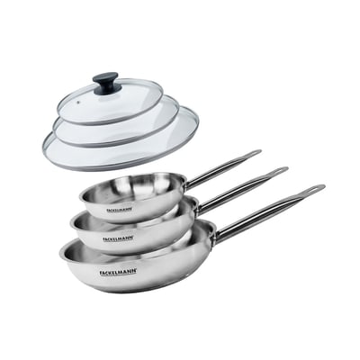 Set de 3 poêles 20 24 et 28 cm et 3 couvercles en verre ETERNA FACKELMANN