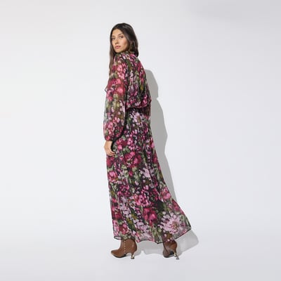 Robe longue en georgette imprimée à  volants et ceinture LOLA CASADEMUNT