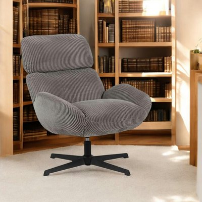 Fauteuil de salon rotatif tissu côtelé gris IENA PIER IMPORT