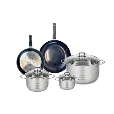 Set de 2 poêles 20 et 24 cm et 3 faitouts Prima Brillant ELO