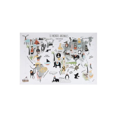 Sticker mural Mappemonde 90x60 cm Continents gris CMP