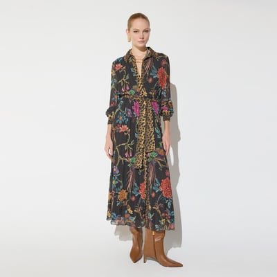 Robe midi plissée imprimée floral léopard LOLA CASADEMUNT