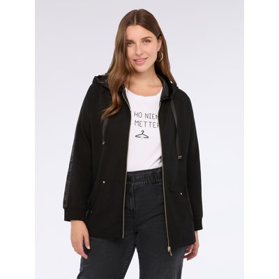 Sweat-shirt ouvert avec fermeture éclair, poches, capuche, cordon de serrage et inserts brillants sur les épaules FIORELLA RUBINO