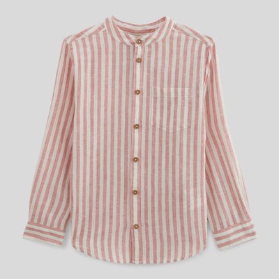 Chemise col mao rayée contenant du lin MONOPRIX