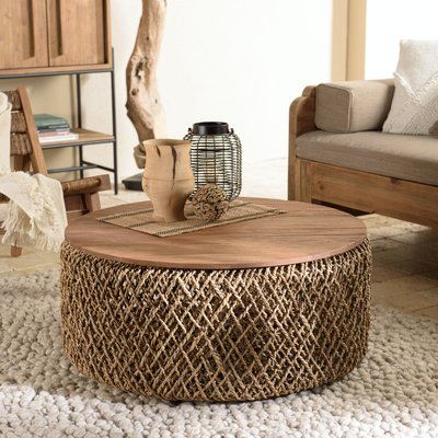 Table basse ronde 83 cm fibre tressée et bois SWING PIER IMPORT