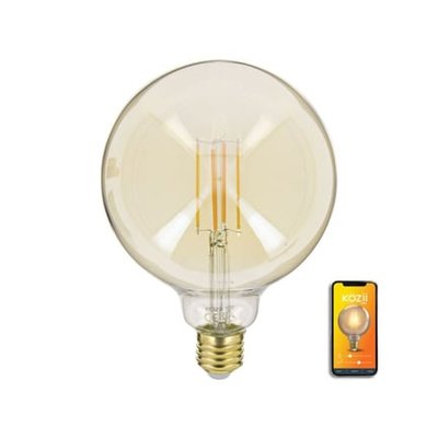 Ampoule Led Connectée Kozii, Éclairage Multi-blancs, Filament E27 G125 Au Verre Ambré, 5,5w Cons. Variation De Luminosité XANLITE