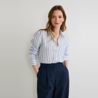 Chemise manches longues rayée en lin MONOPRIX