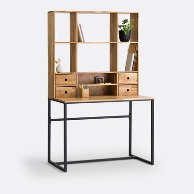Bureau chêne et métal acier, avec réhausse, Hiba LA REDOUTE INTERIEURS