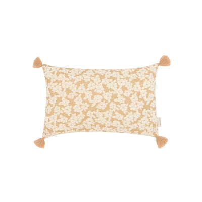 Coussin rectangulaire avec pompons en double gaze de coton lavé WABI-SABI NOBODINOZ