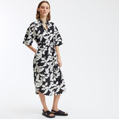Vestido tipo camisa, comprido, mangas pelo cotovelo, estampado LA REDOUTE COLLECTIONS