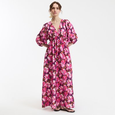 Floral Print Maxi Dress with V-Neck and Balloon Sleeves LA REDOUTE COLLECTIONS