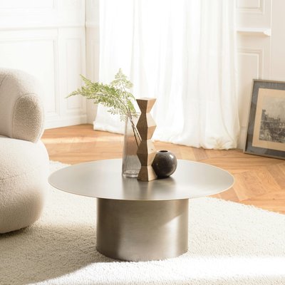 Table de salon ronde métal argenté bord doré D80 cm ZALA PIER IMPORT