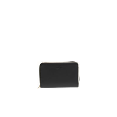 Portefeuille noir uni zippé avec le logo embossé sur l'avant FUCHSIA